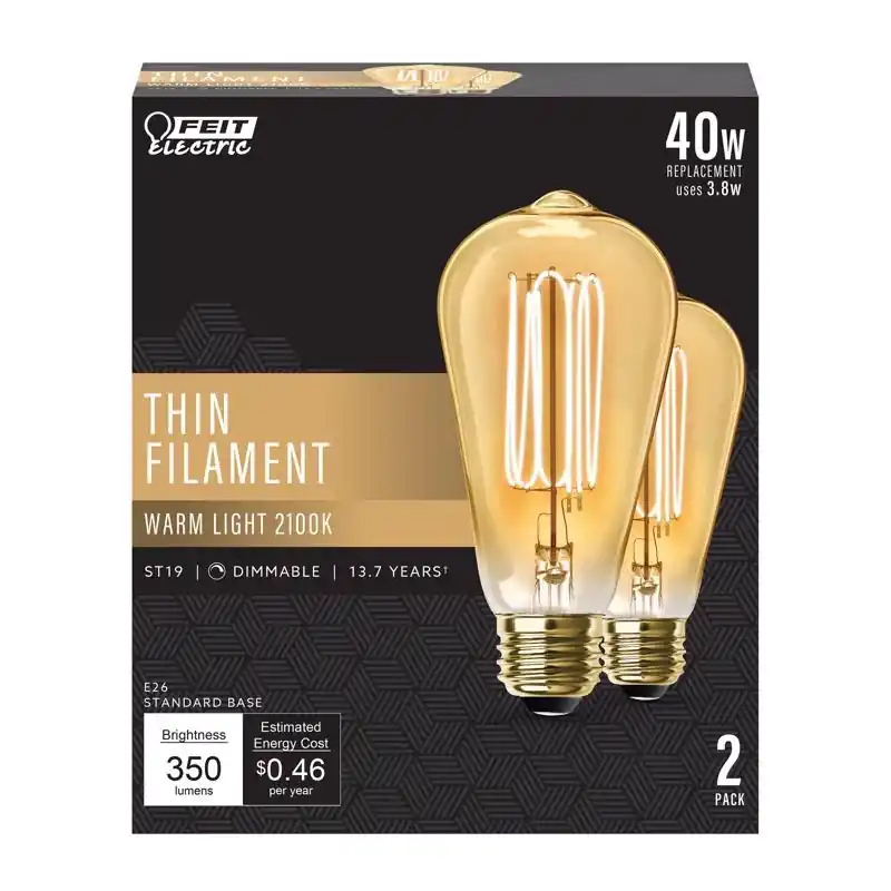 St19 E26 (medium) Filament Led Bulb Warm White 40 Watt Equivalence 2 Pk