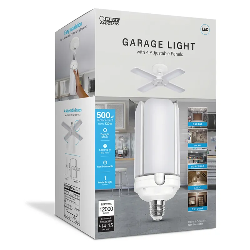 Folding Panel E26 (medium) Led Garage Bulb Daylight 500 Watt Equivalence 1 Pk