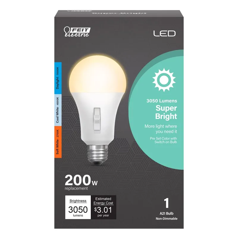 A21 E26 (medium) Led Bulb Adjustable White 200 Watt Equivalence 1 Pk