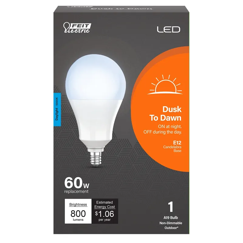 A19 E12 (candelabra) Led Dusk To Dawn Bulb Daylight 60 Watt Equivalence 1 Pk