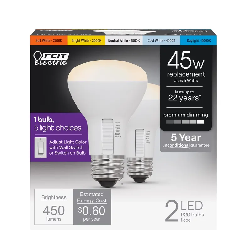 R20 E26 (medium) Led Bulb Adjustable White 45 Watt Equivalence 2 Pk