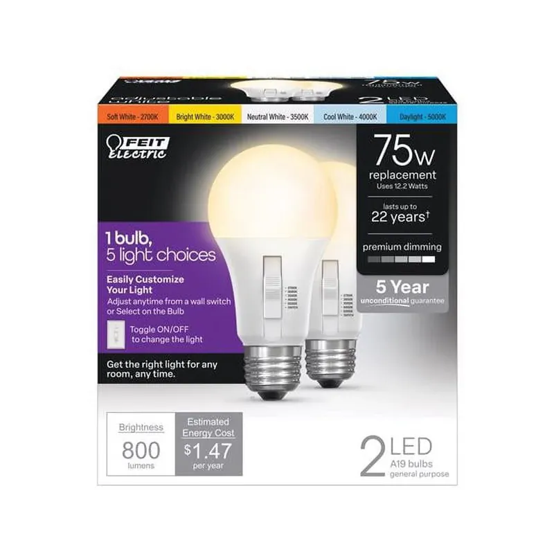 A19 E26 (medium) Led Bulb Adjustable White 75 Watt Equivalence 2 Pk
