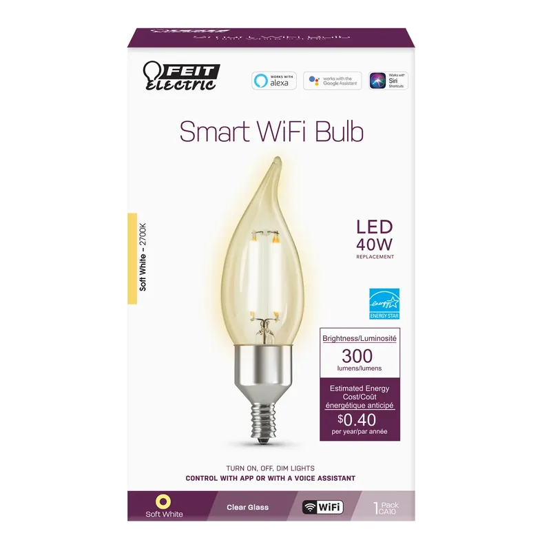 Smart Home Ca10 (flame Tip) E12 (candelabra) Smart-enabled Led Bulb Soft White 40 Watt Equivale