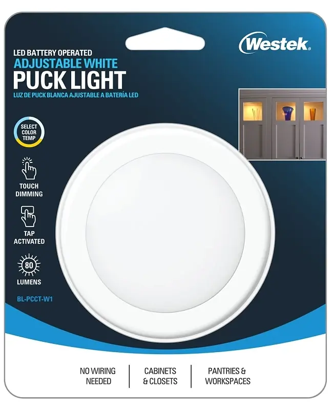 White Battery Powered Led Puck Light 1 Pk