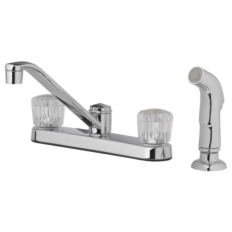 Essentials Two Handle Chrome Kitchen Faucet With Side Sprayer And Mid Arc Spout