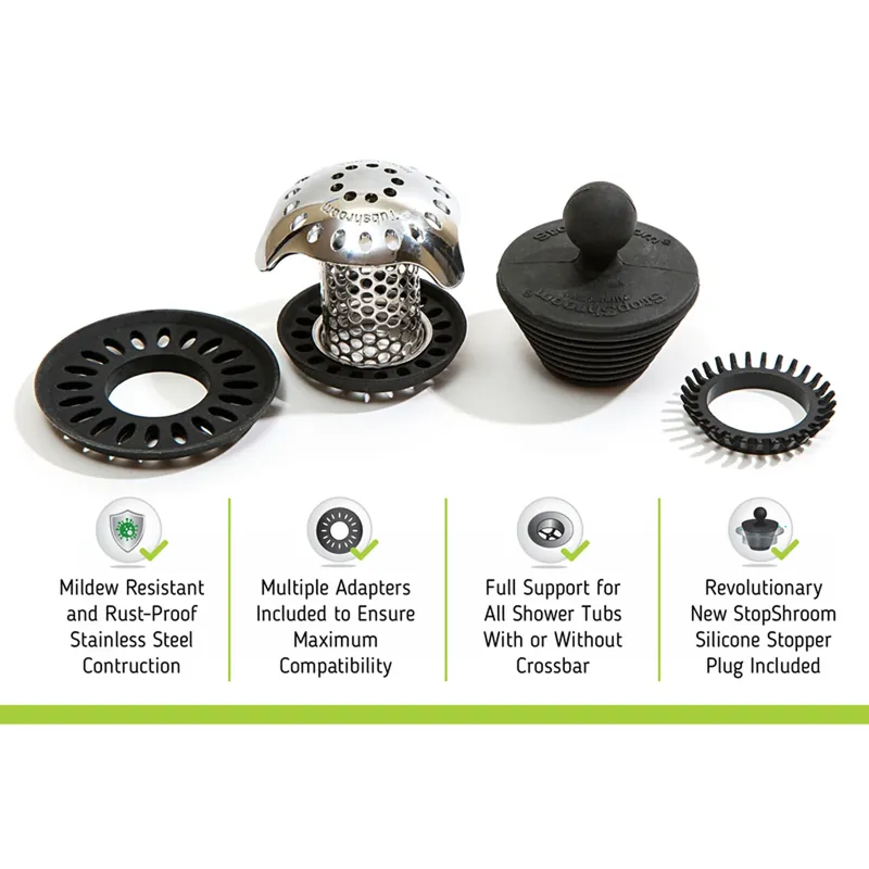 Drain Protector & Hair Catcher, Stainless Steel, Stopper Plug Included
