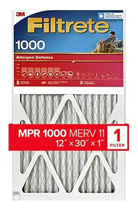 12 In. W X 30 In. H X 1 In. Polypropylene 1000 Mpr Pleated Allergen Air Filter 1 Pk