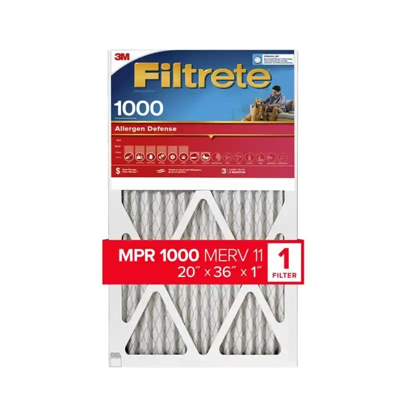 20 In. W X 36 In. H X 1 In. 1000 Mpr Pleated Allergen Air Filter 1 Pk