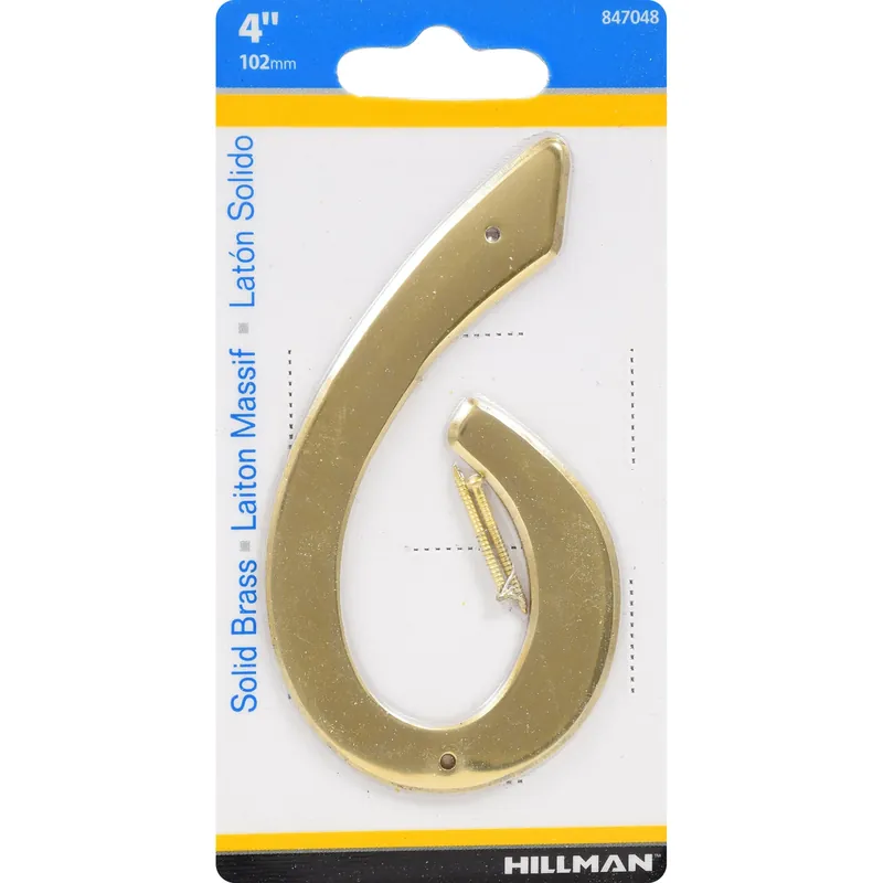 4 In. Gold Brass Nail-on Number 6 1 Pc