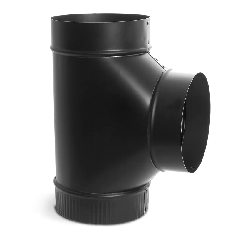 Black Stove Clean Out Tee Joint, 24 Gauge, 6 In.