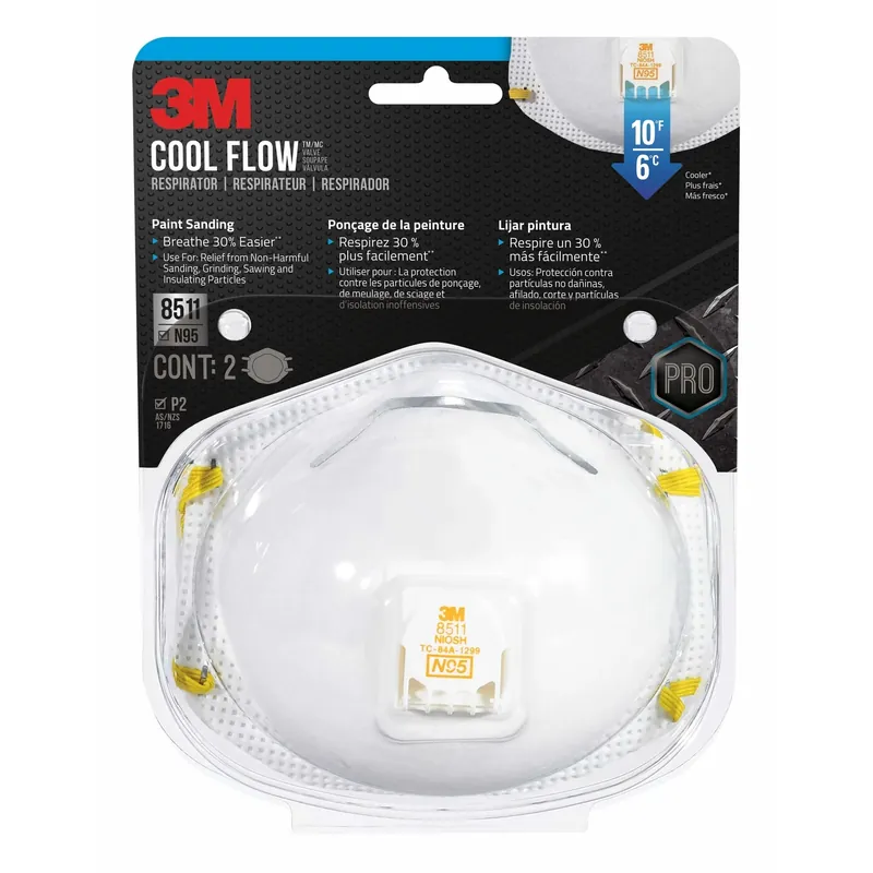 N95 Sanding And Fiberglass Disposable Respirator Valved White 2 Pc