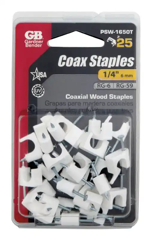 1/4 In. W Plastic Insulated Coaxial Staple 25 Pk