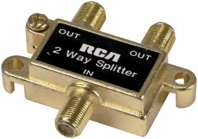 2-way Coaxial Cable Splitter, Gold Plated, 75 Ohm, 1 Input, 2 Output