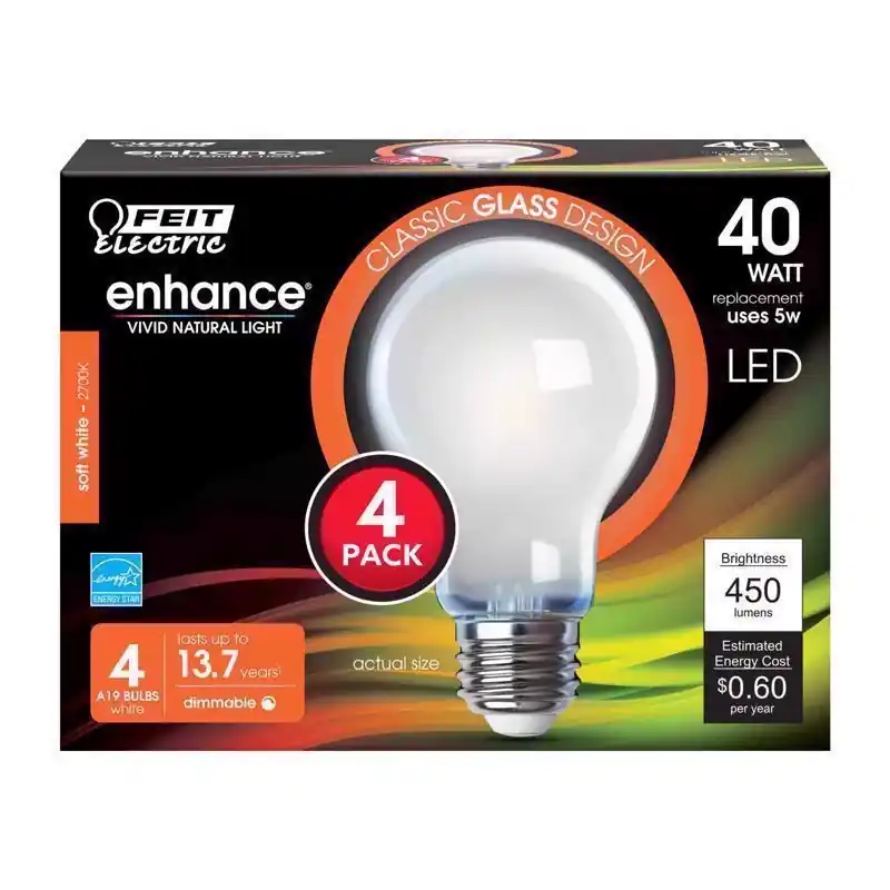 Enhance A19 E26 (medium) Filament Led Bulb Soft White 40 Watt Equivalence 4 Pk