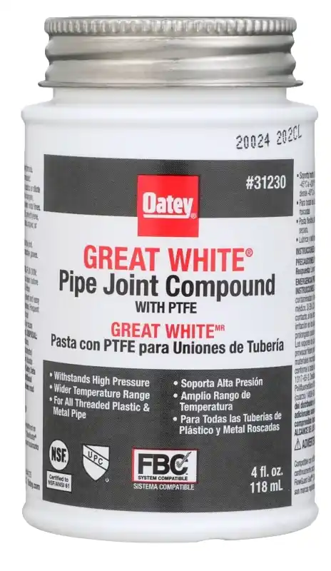 Great White Pipe Joint Compound 4 Oz With Ptfe For Plumbing Applications