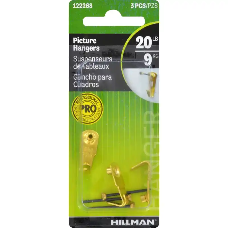 Steel-plated Gold Classic Picture Hanger 20 Lb 3 Pk