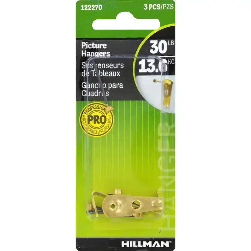 Brass-plated Gold Classic Picture Hanger 30 Lb 3 Pk