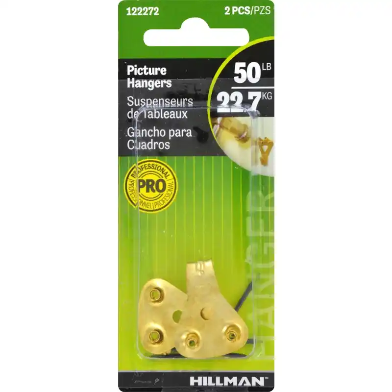 Brass-plated Gold Professional Picture Hanger 50 Lb 2 Pk