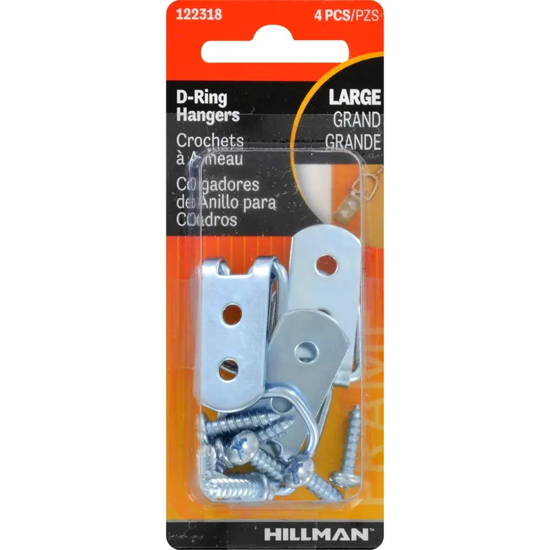 Zinc Silver Large D-ring Hanger 4 Pc