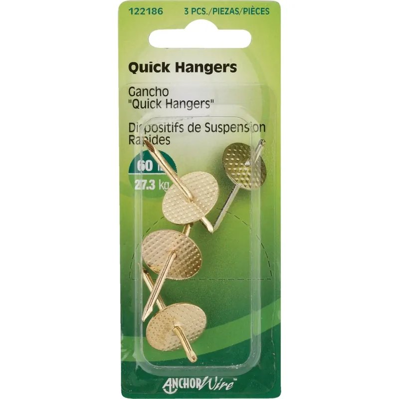 Brass-plated Gold One Piece Quick Hanger 60 Lb 3 Pc