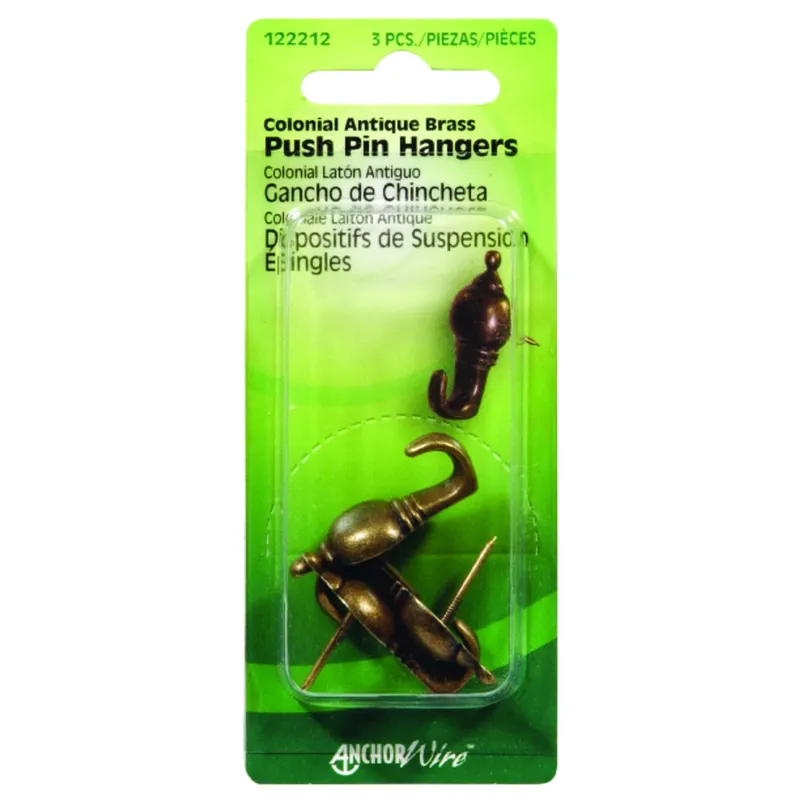 Antique Brass Gold Push Pin Picture Hanger 10 Lb 3 Pc