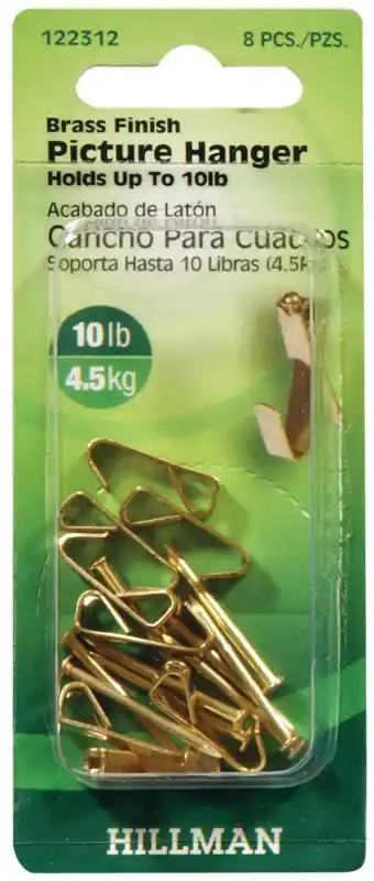 Brass-plated Gold Conventional Picture Hanger 10 Lb 8 Pk