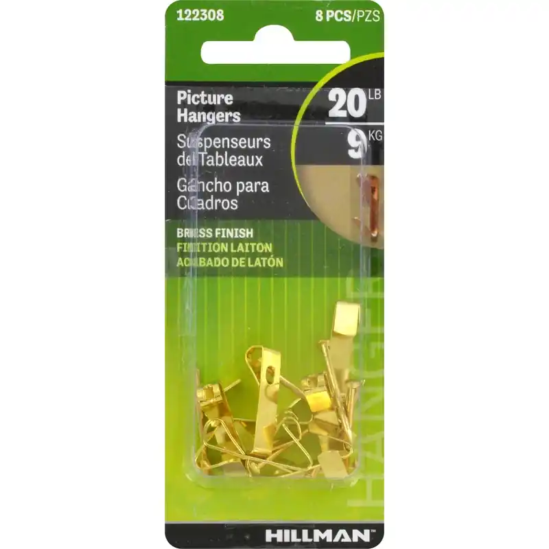 Brass-plated Gold Conventional Picture Hanger 20 Lb 8 Pk