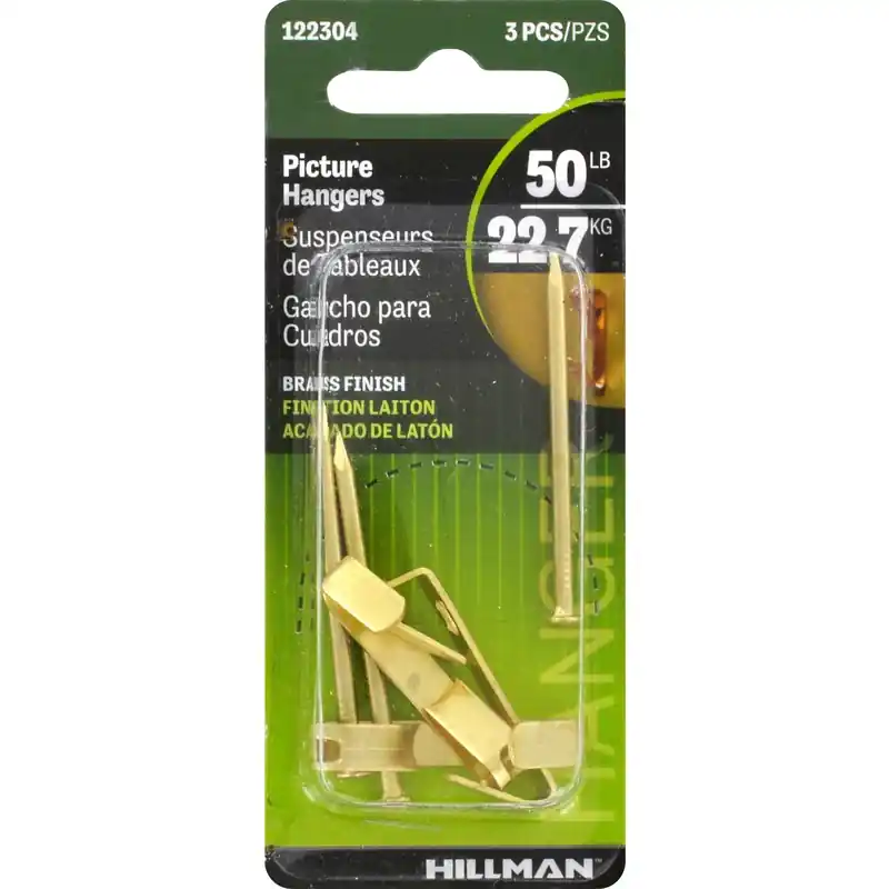 Brass-plated Gold Conventional Picture Hanger 50 Lb 3 Pk