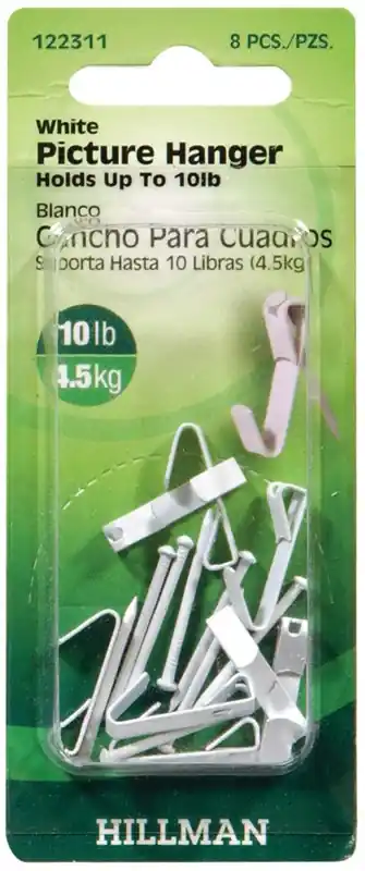 Steel-plated White Conventional Picture Hanger 10 Lb 8 Pk