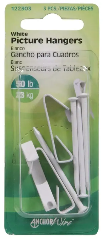 Steel-plated White Conventional Picture Hanger 50 Lb 3 Pk
