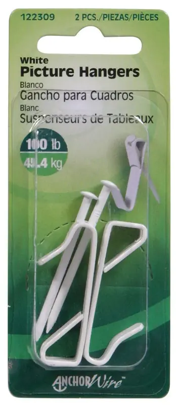 Steel-plated White Conventional Picture Hanger 100 Lb 2 Pk