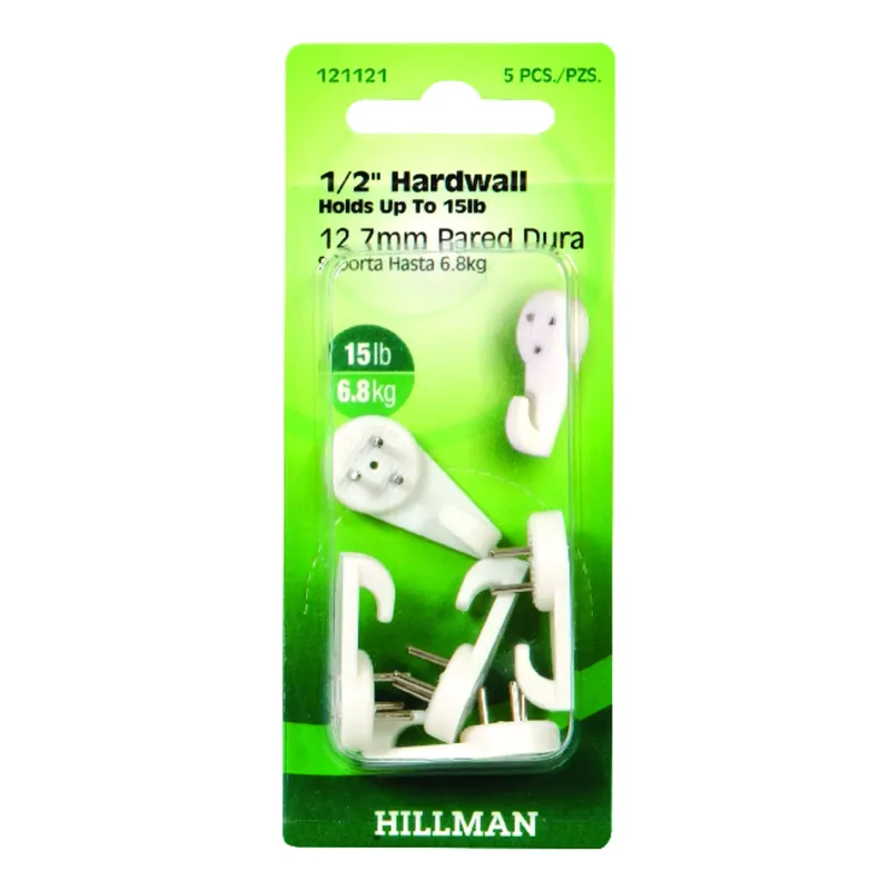 Plastic Coated White Hardwall Hanging Hooks 15 Lb 5 Pk