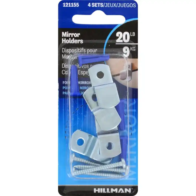 Zinc Mirror Holder Kit 20 Lb 4 Pk