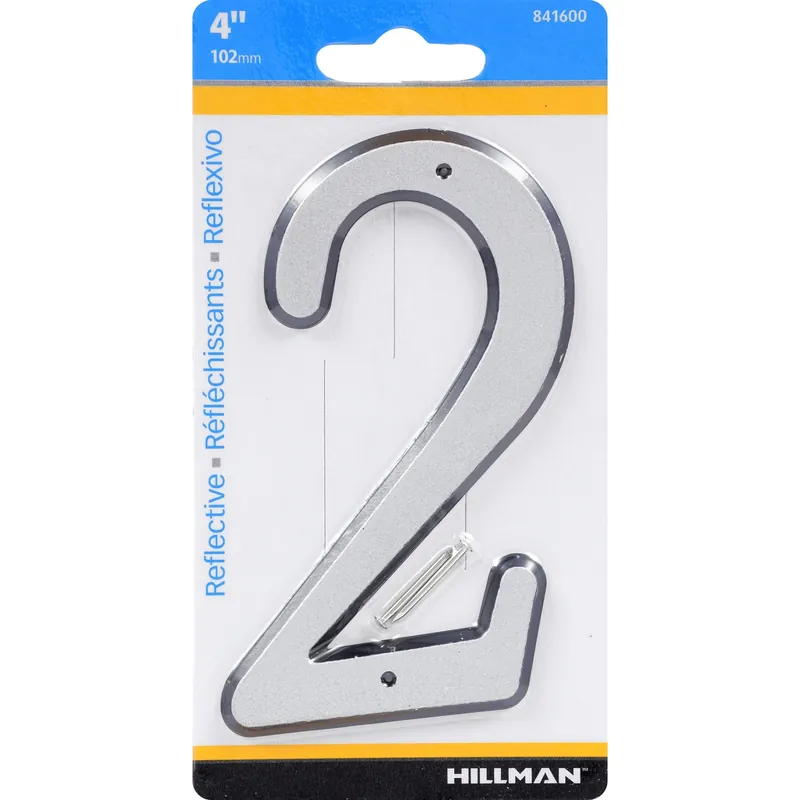 House Address Number 2, Nail-on, Reflective Plastic, 4-in.