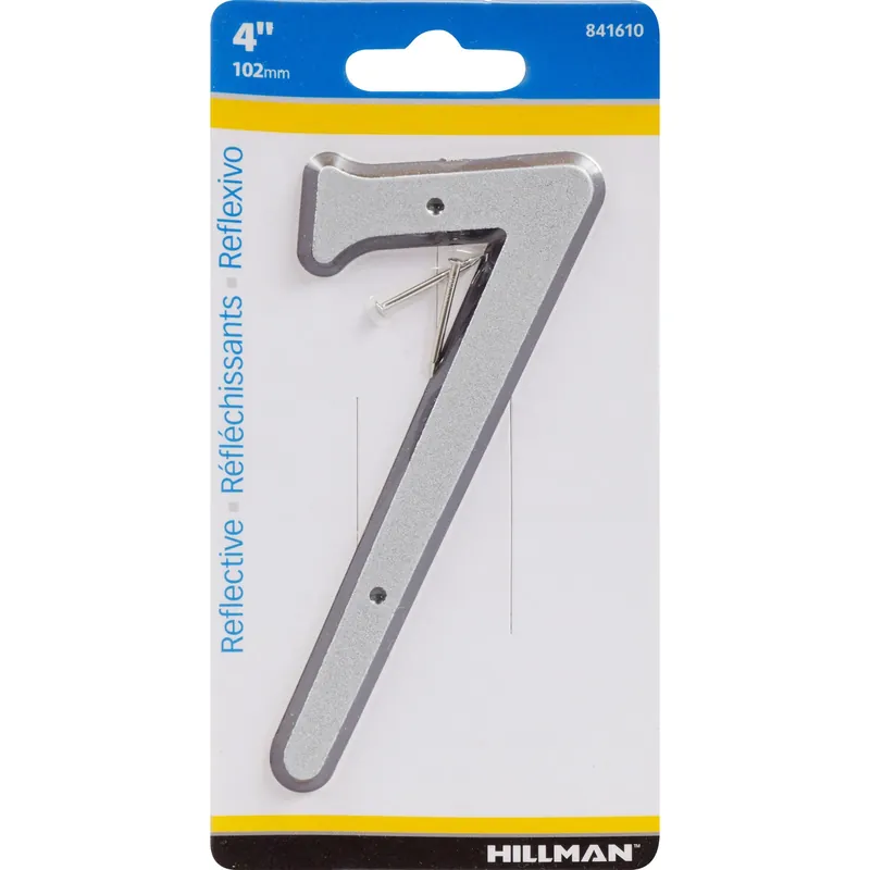 House Address Number 7, Nail-on, Reflective Plastic, 4-in.