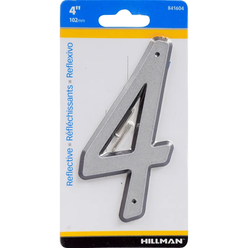 House Address Number 4, Nail-on, Reflective Plastic, 4-in.