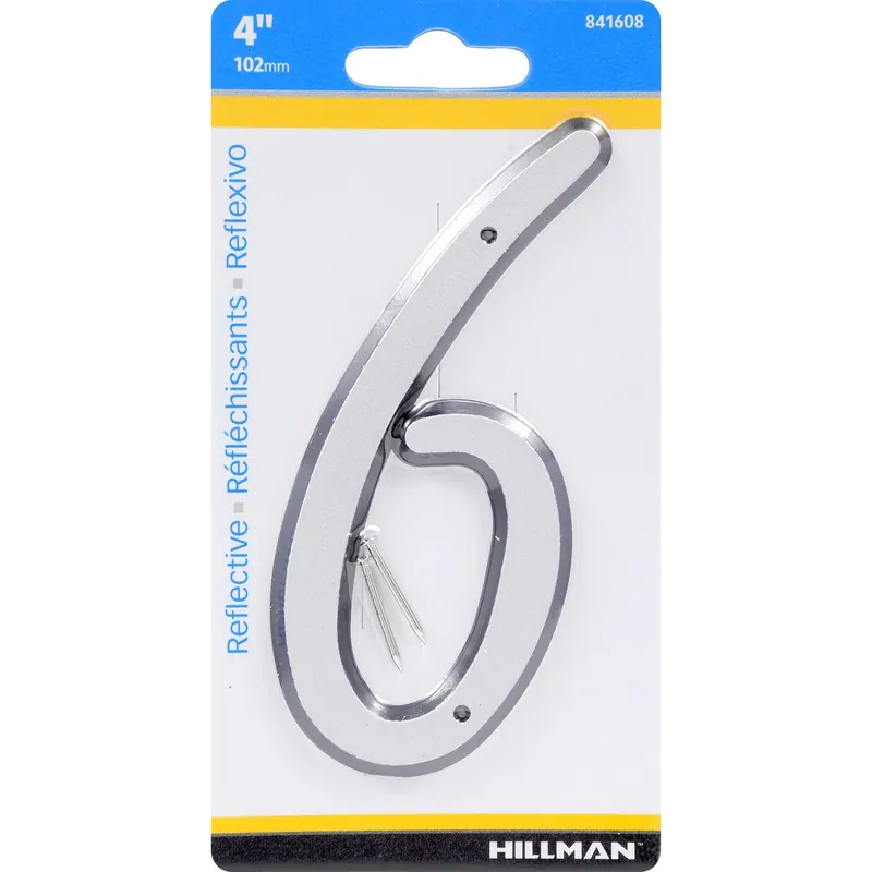 House Address Number 6, Nail-on, Reflective Plastic, 4-in.