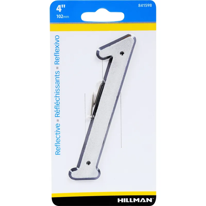 House Address Number 1, Nail-on, Reflective Plastic, 4-in.