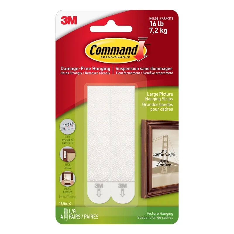 Command White Large Picture Hanging Strips 15 Lb 4 Pair