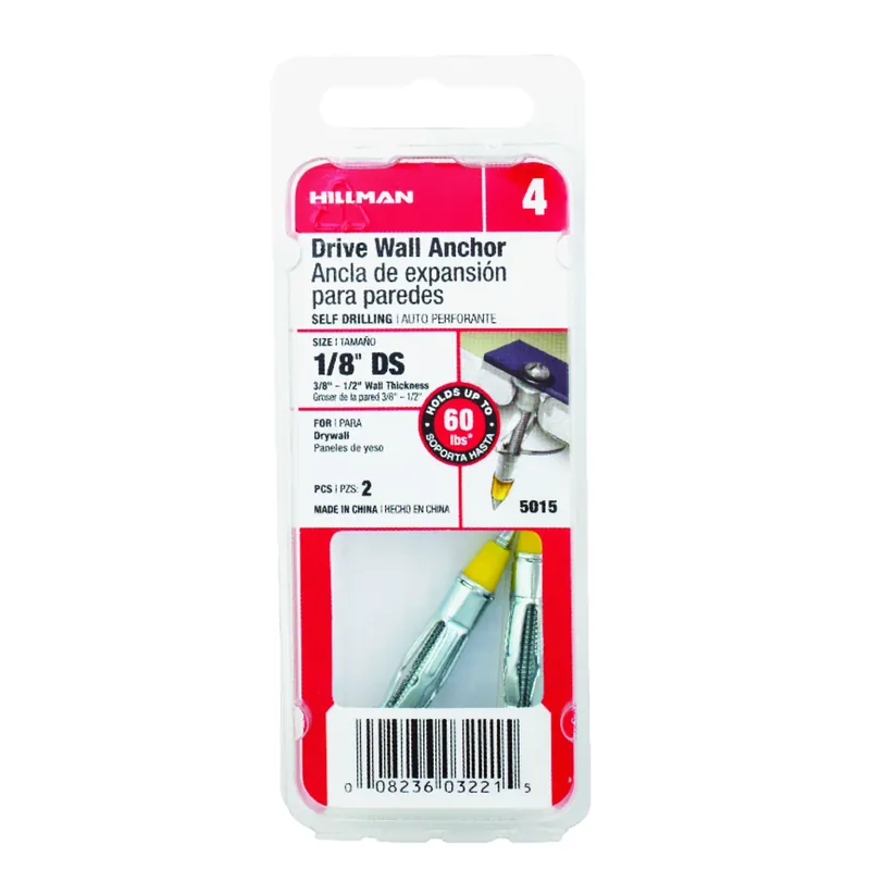 0.52 In. D X 1/8 X-short In. L Metal Pan Head Drive Wall Anchors 2 Pk