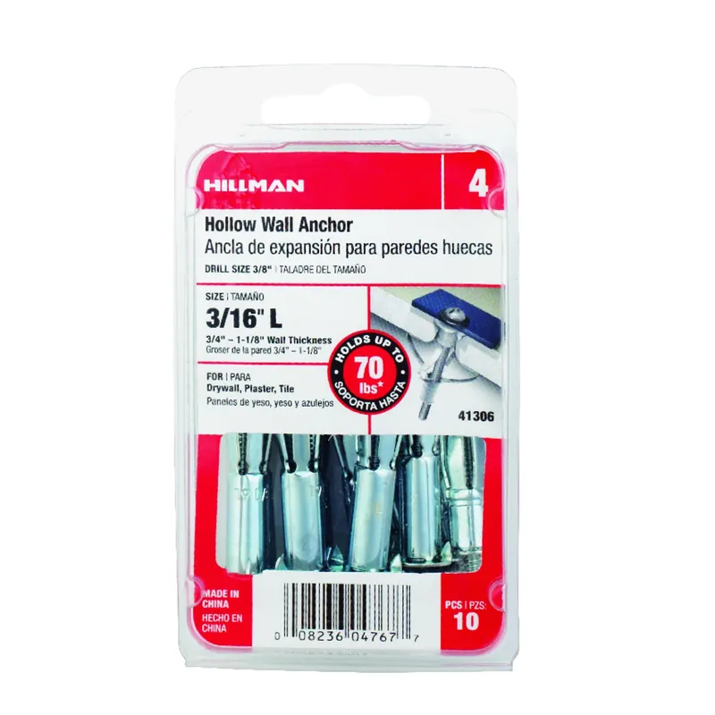 3/16 In. D X 3/16 Long In. L Steel Pan Head Hollow Wall Anchors 10 Pc