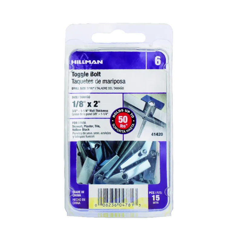 1/8 In. D X 2 In. L Round Zinc-plated Steel Toggle Bolt 15 Pk