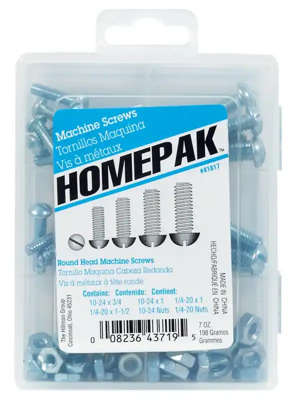 Homepak Assorted In. X 1 In. L Slotted Round Head Zinc-plated Steel Machine Screws And Nuts