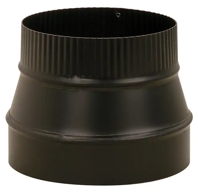 Black Stove Pipe Reducer, Small End Crimp, 24 Gauge, 6 X 5 In.