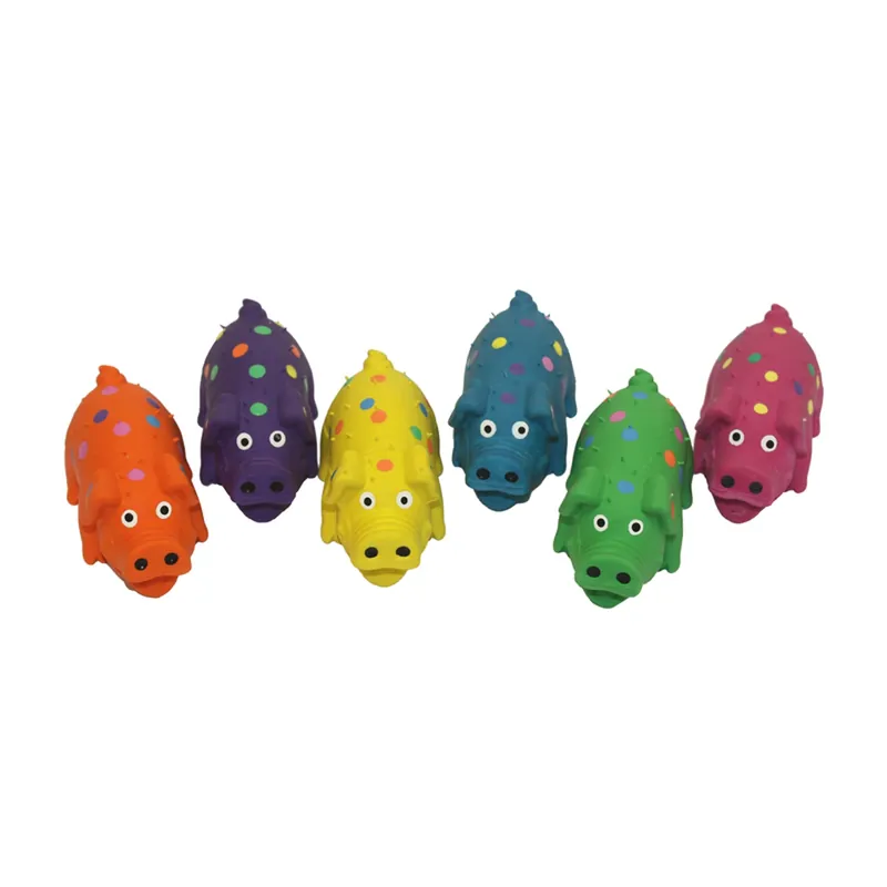 Polka Dot Pig Squeaky Dog Toy, Latex, Assorted Colors, 4-in.