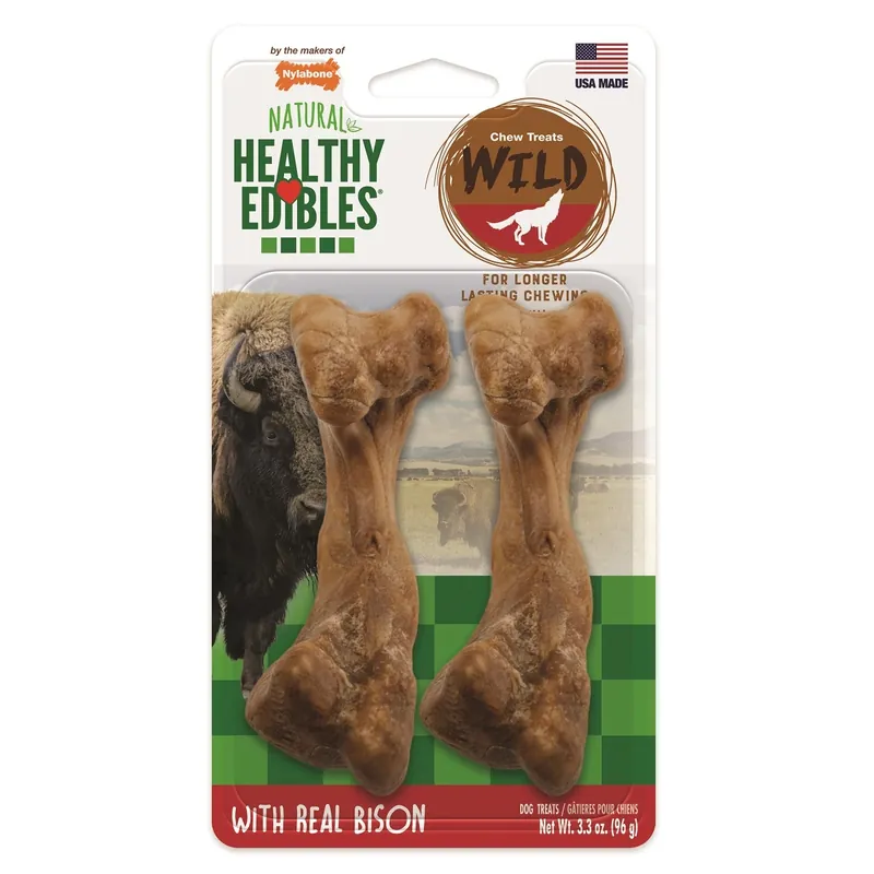 Nylabone Healthy Edibles Bison Flavored Dog Bone Chews, Medium, Count Of 2