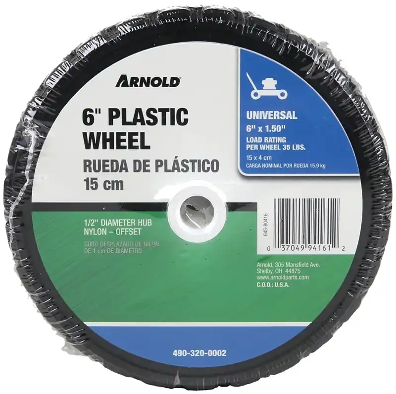 Universal Offset Replacement Lawn Mower Wheel, Plastic, 6 In.