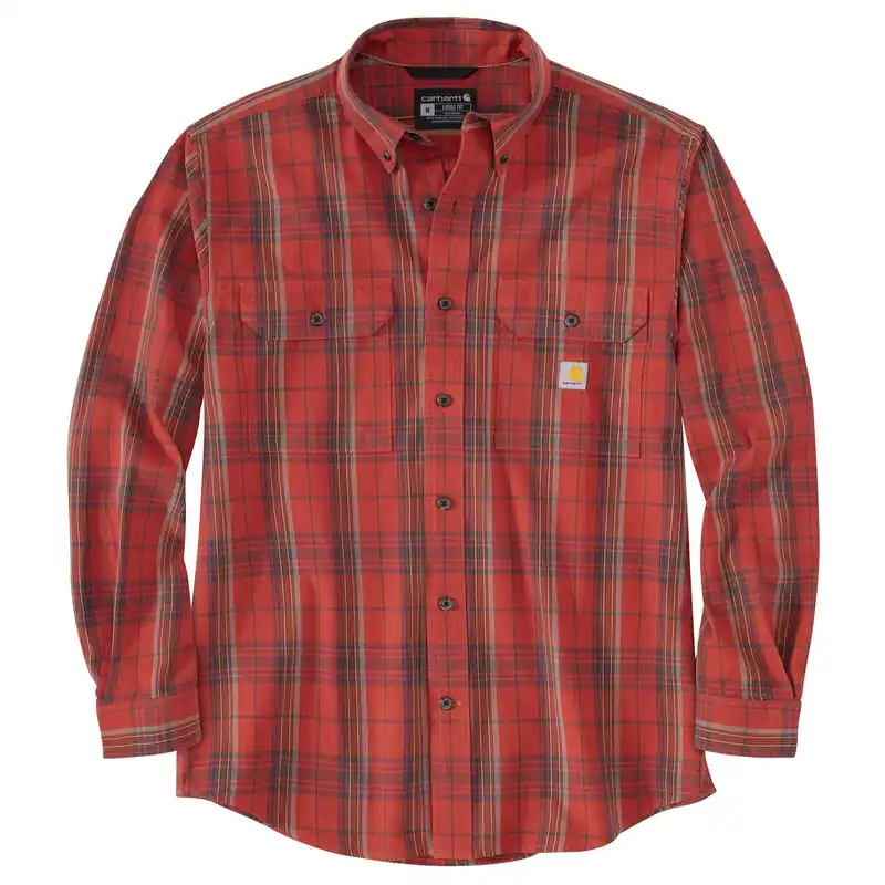 Men‘s Loose Fit Midweight Chambray Long-sleeve Plaid Shirt In Chili Pepper