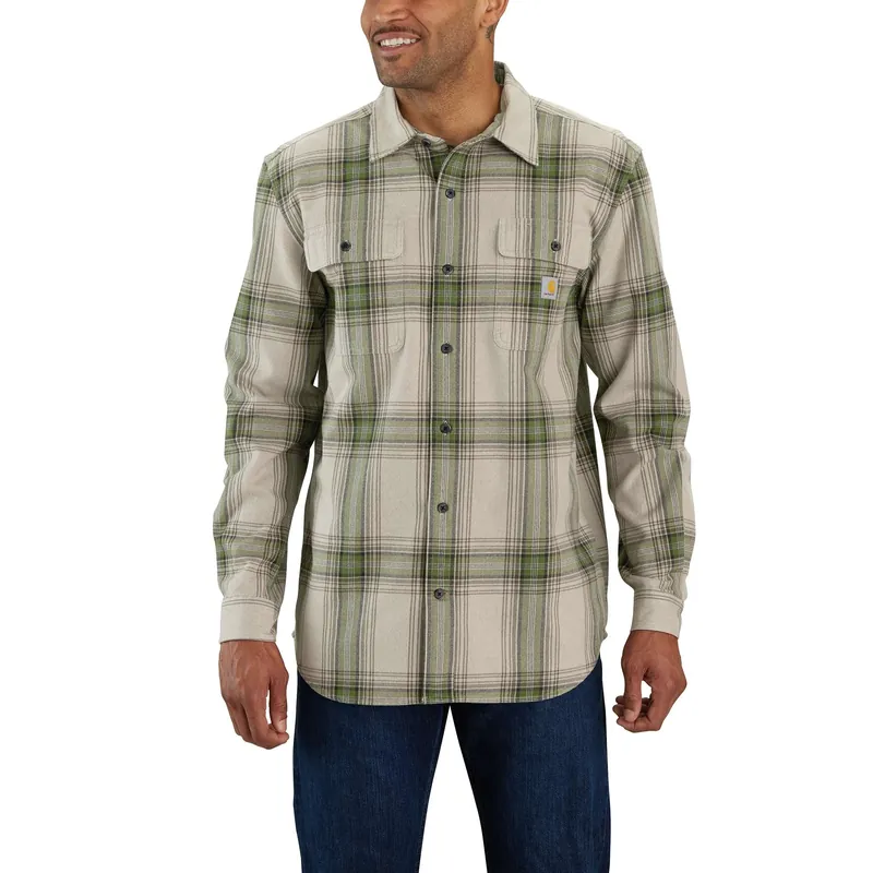 Loose Fit Heavyweight Flannel Long-sleeve Plaid Shirt In Chive, Size Xl