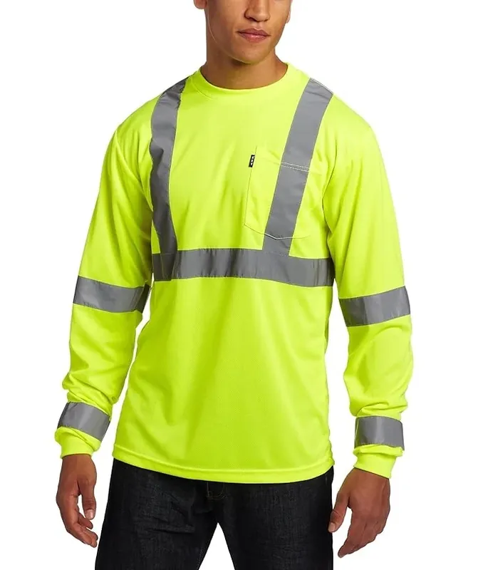Men‘s Big-tall Long Sleeve Hi-visibility Waffle Knit Pocket T-shirt, Ansi Iii Class 3